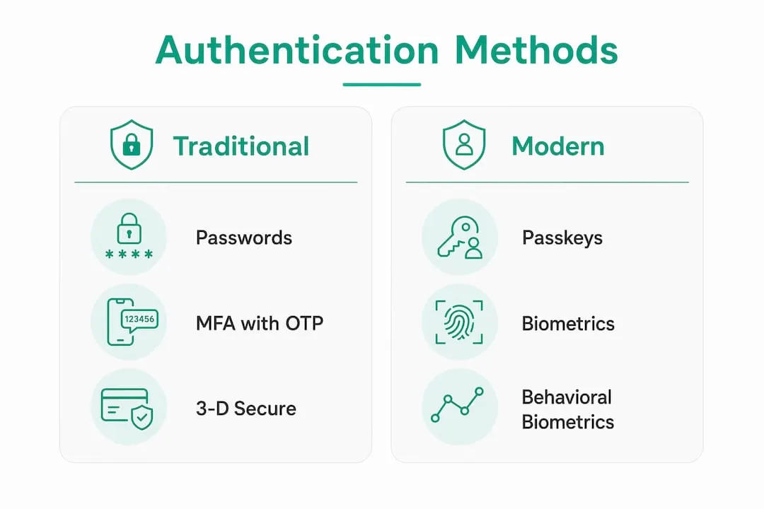 Infographic comparing traditional and modern authentication methods