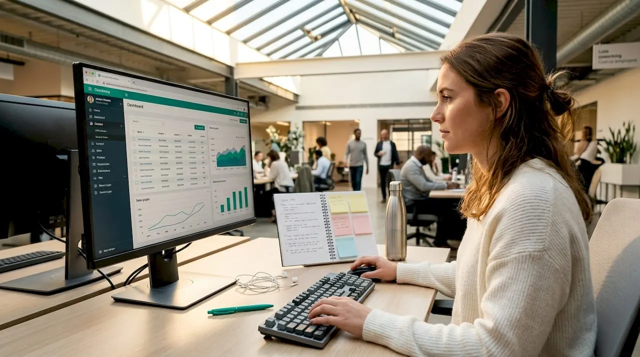 Sales manager using secure CRM workflow tools