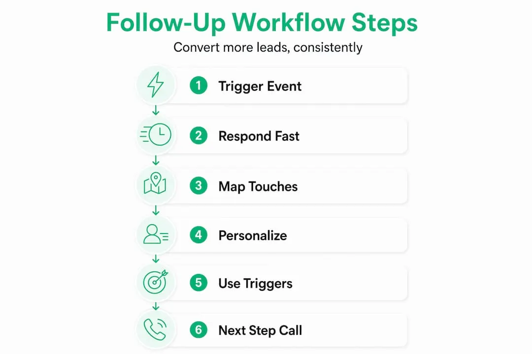 Infographic showing sales follow-up workflow steps