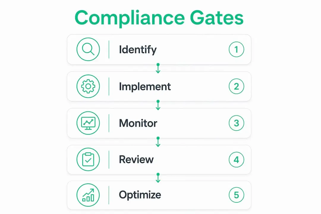 Infographic illustrating compliance gate workflow steps