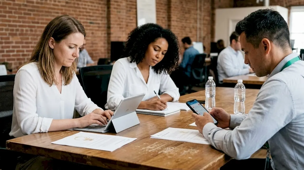 Business team collaborating over LinkedIn engagement