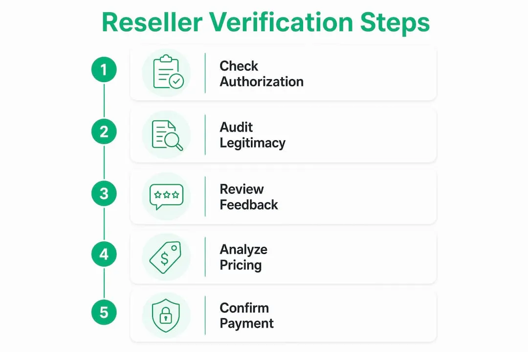 Infographic showing reseller verification steps