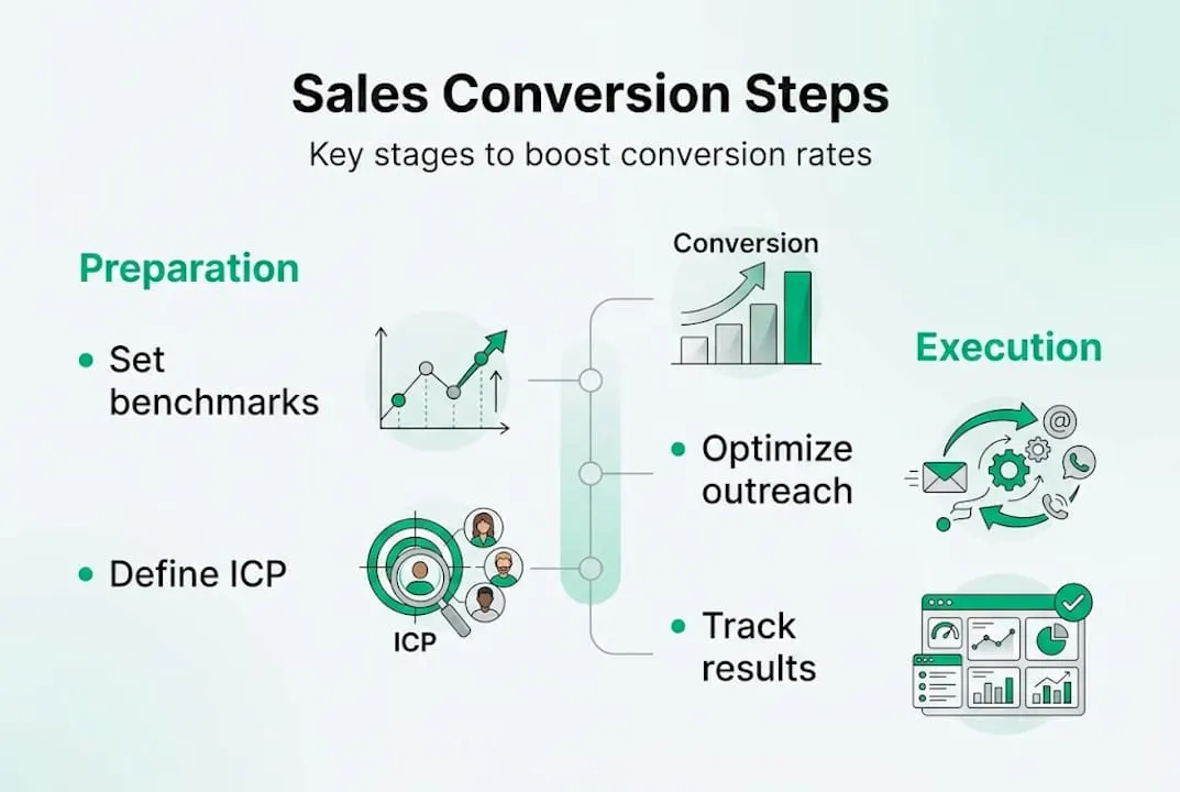 Infographic shows sales conversion process steps