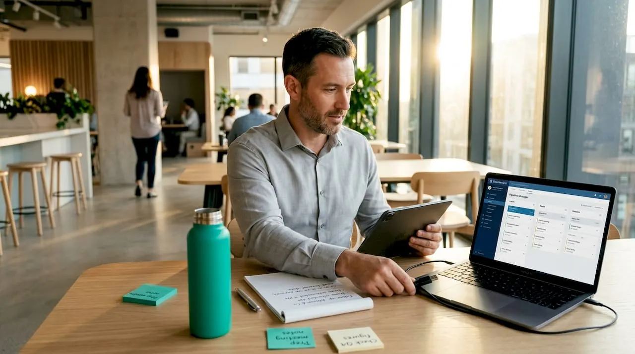 Businessman integrating sales technology in office