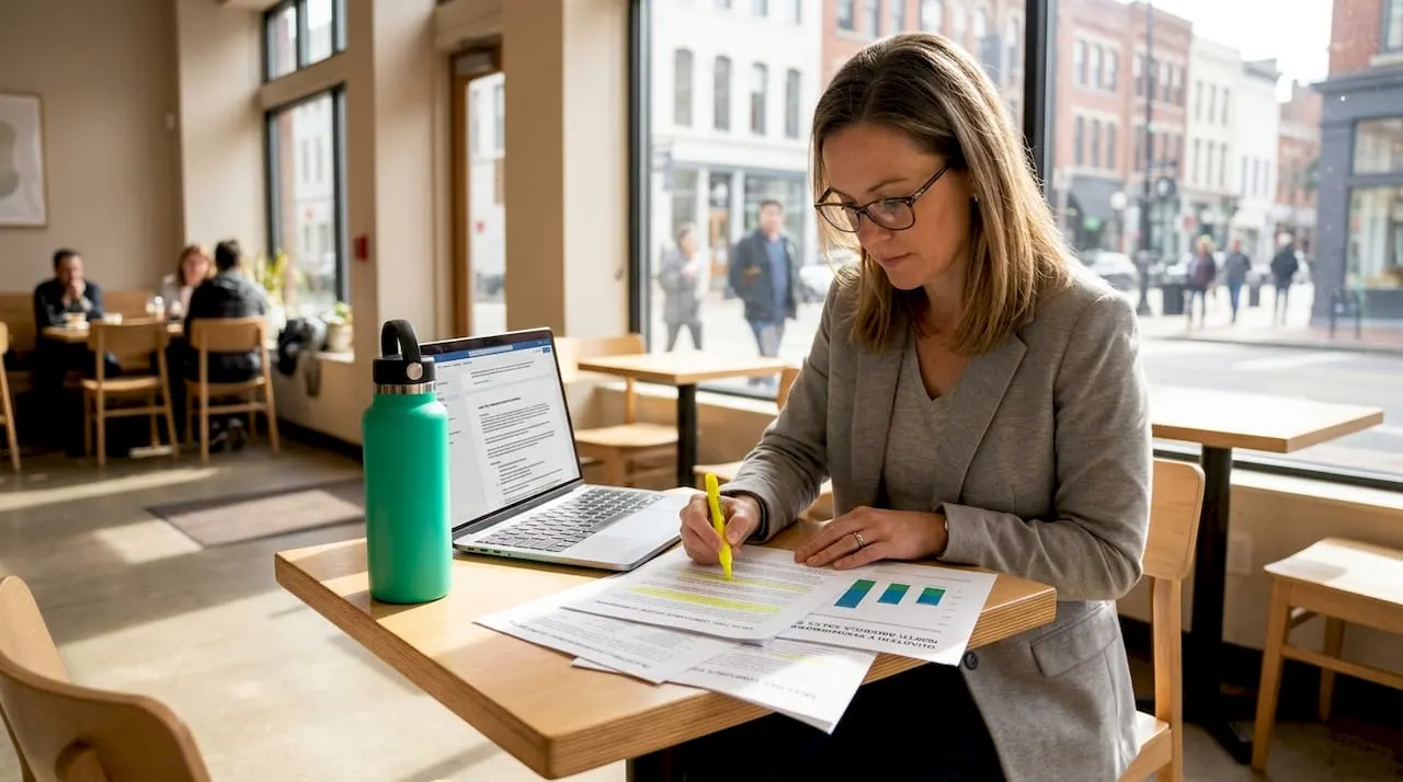 Professional reviewing sales tool legal documents