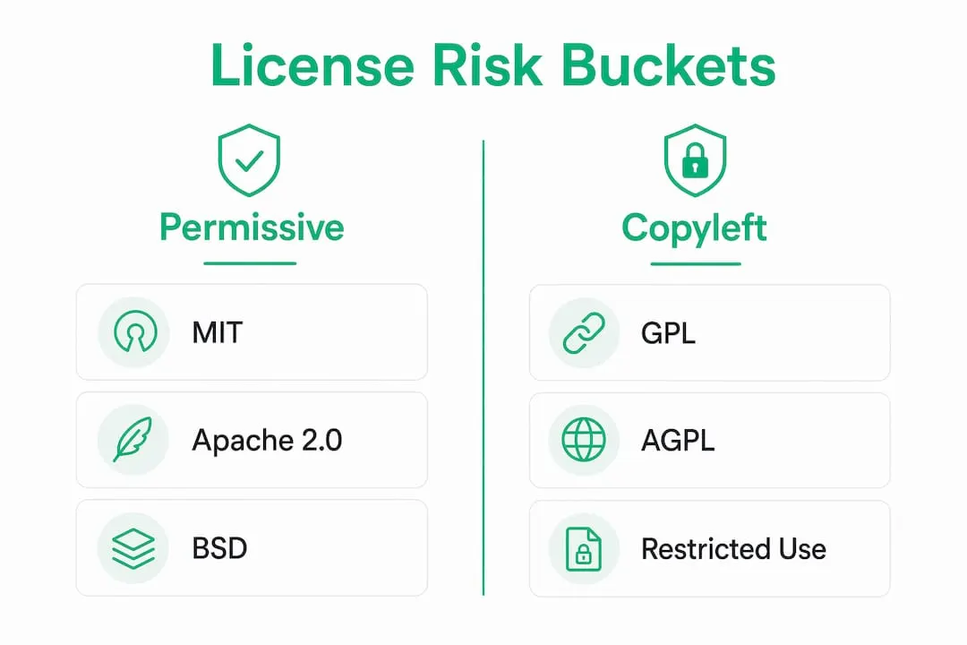 Infographic comparing permissive and copyleft software license types