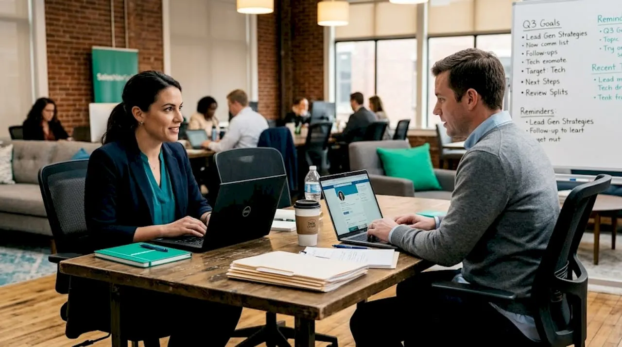 Sales team reviewing LinkedIn profiles together