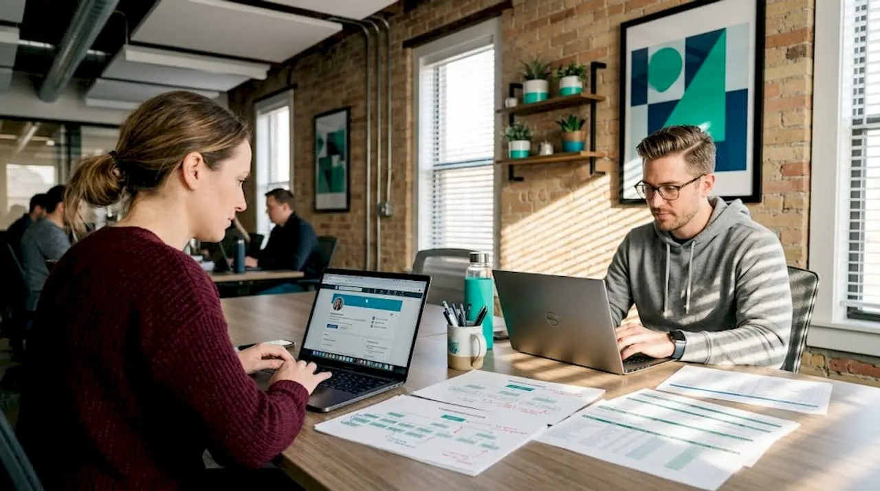 Team collaborating on LinkedIn prospecting research