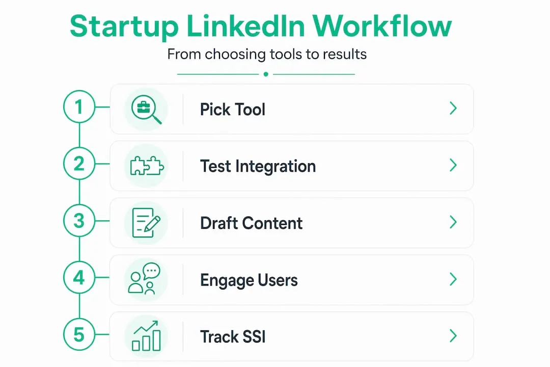 Infographic showing LinkedIn tool workflow for startups