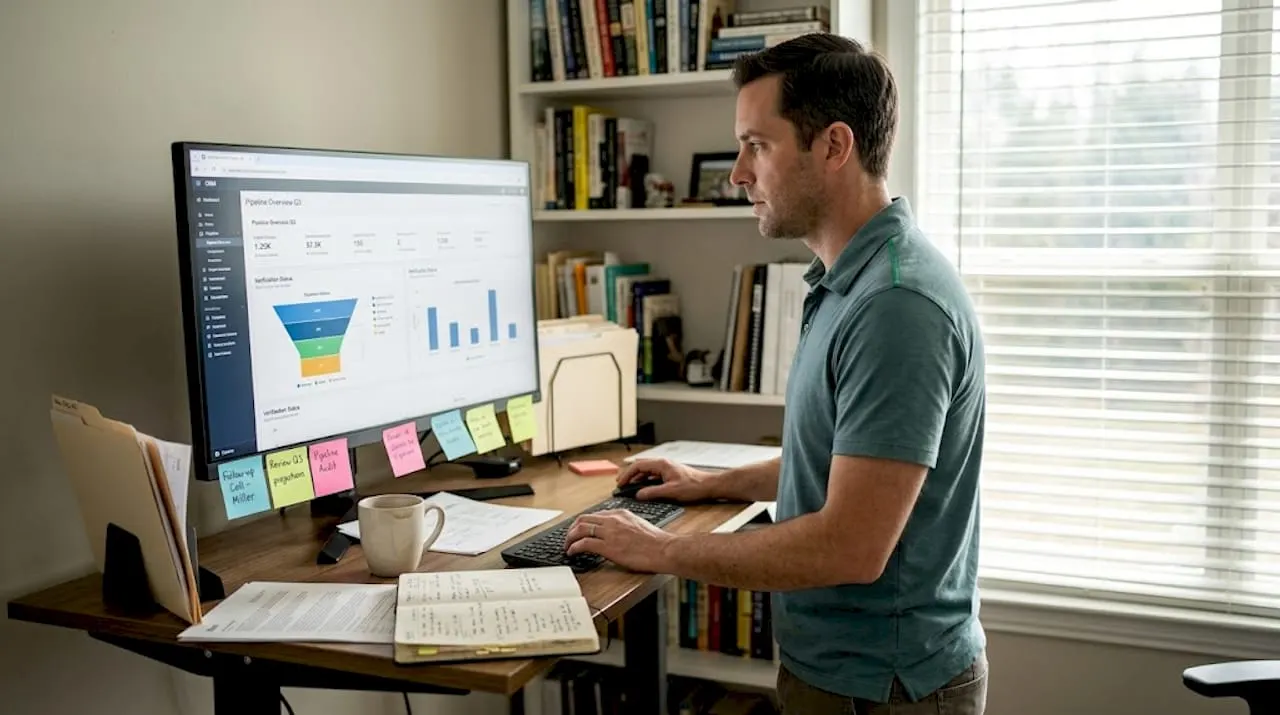 Sales manager verifying prioritizing deals
