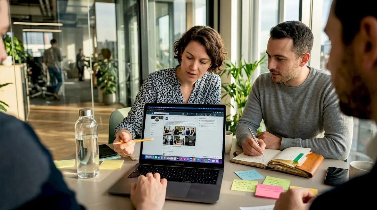 Colleagues reviewing LinkedIn multi-image post