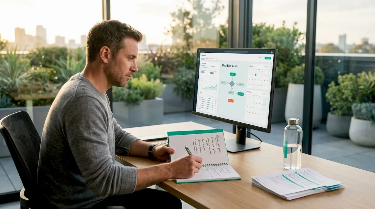 Man reviewing AI sales workflow on computer