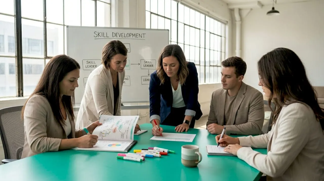Sales team leader coaching reps at workspace