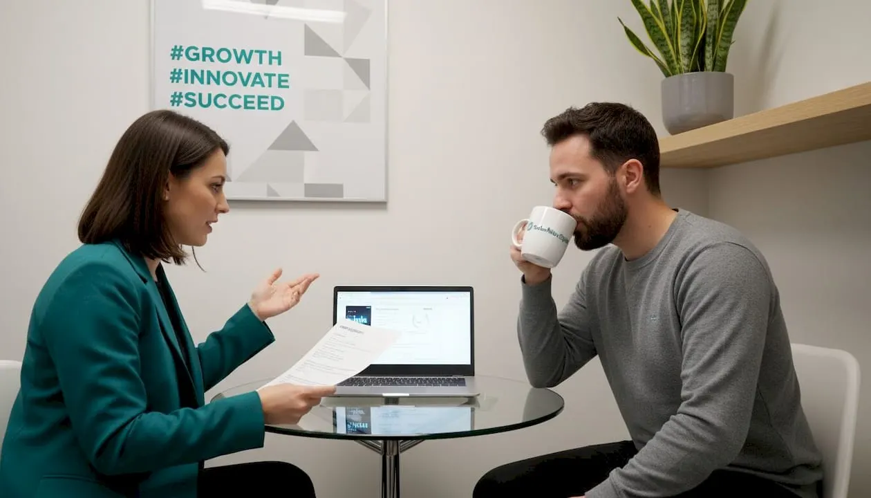 Colleagues discussing LinkedIn compliance risks