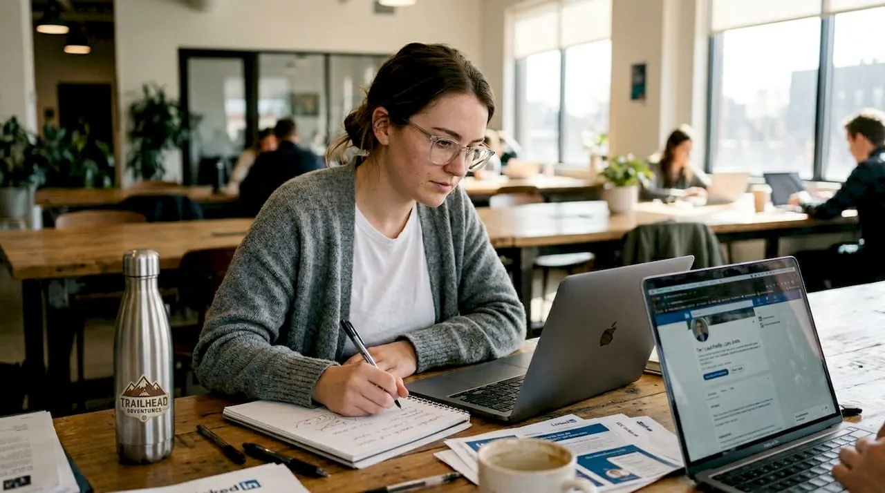 Woman preparing manual LinkedIn outreach