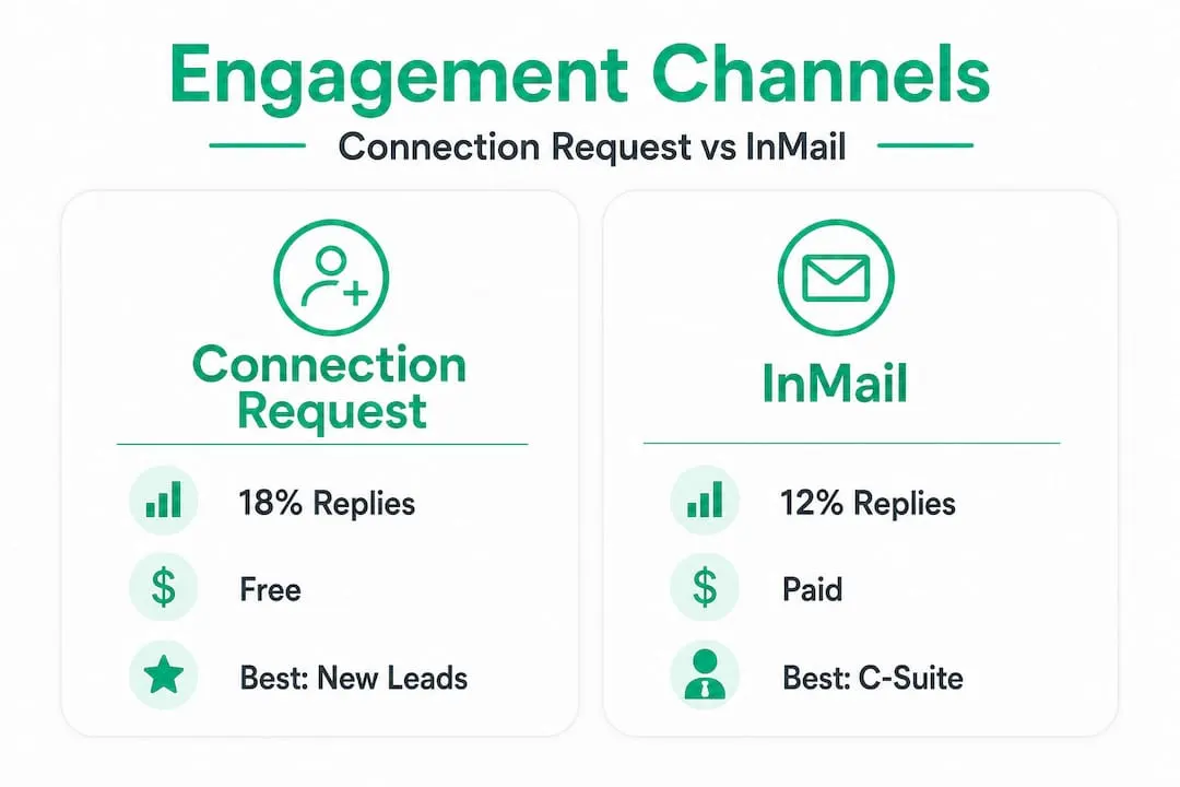 Infographic comparing LinkedIn connection request and InMail engagement