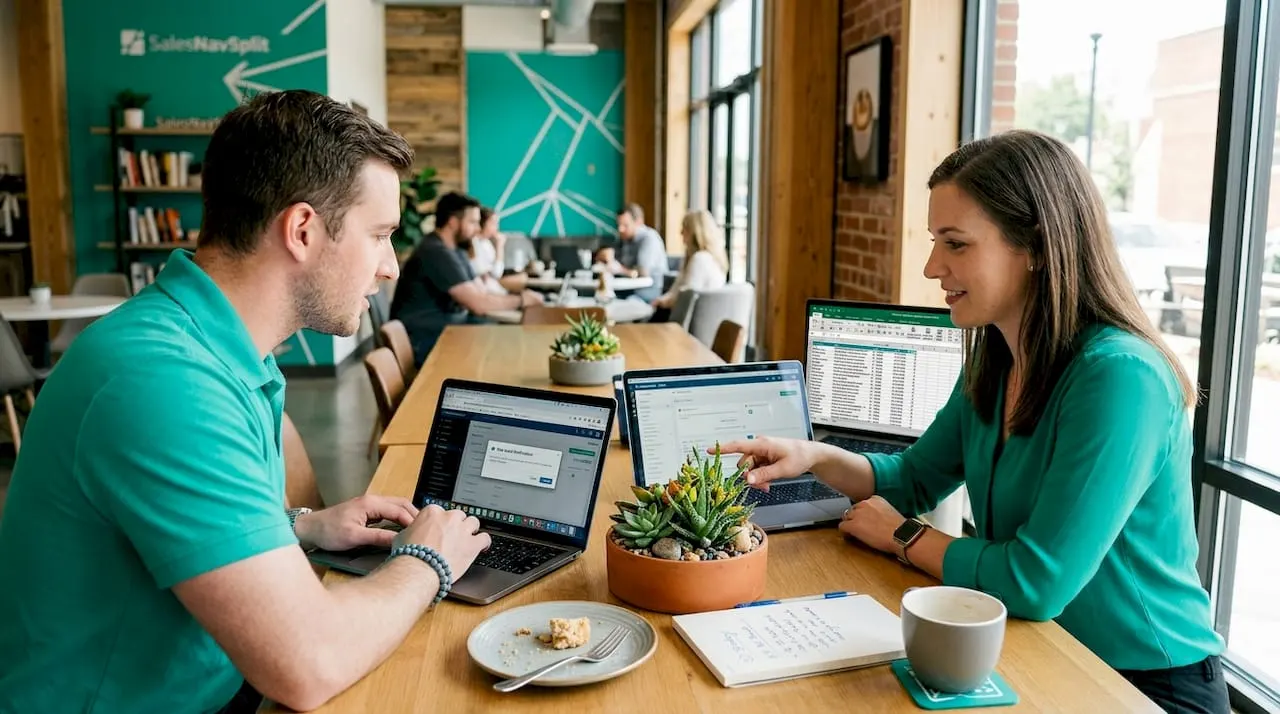 Colleagues collaborating over cloud sales tools