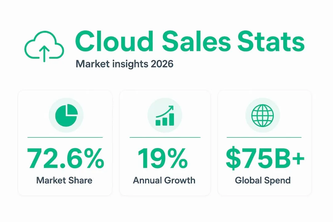 Infographic with market share, growth, and spend statistics