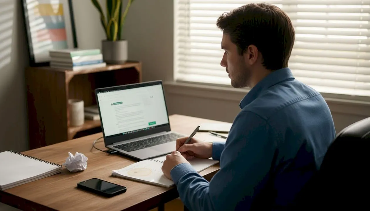 Sales rep planning InMail outreach at home office desk