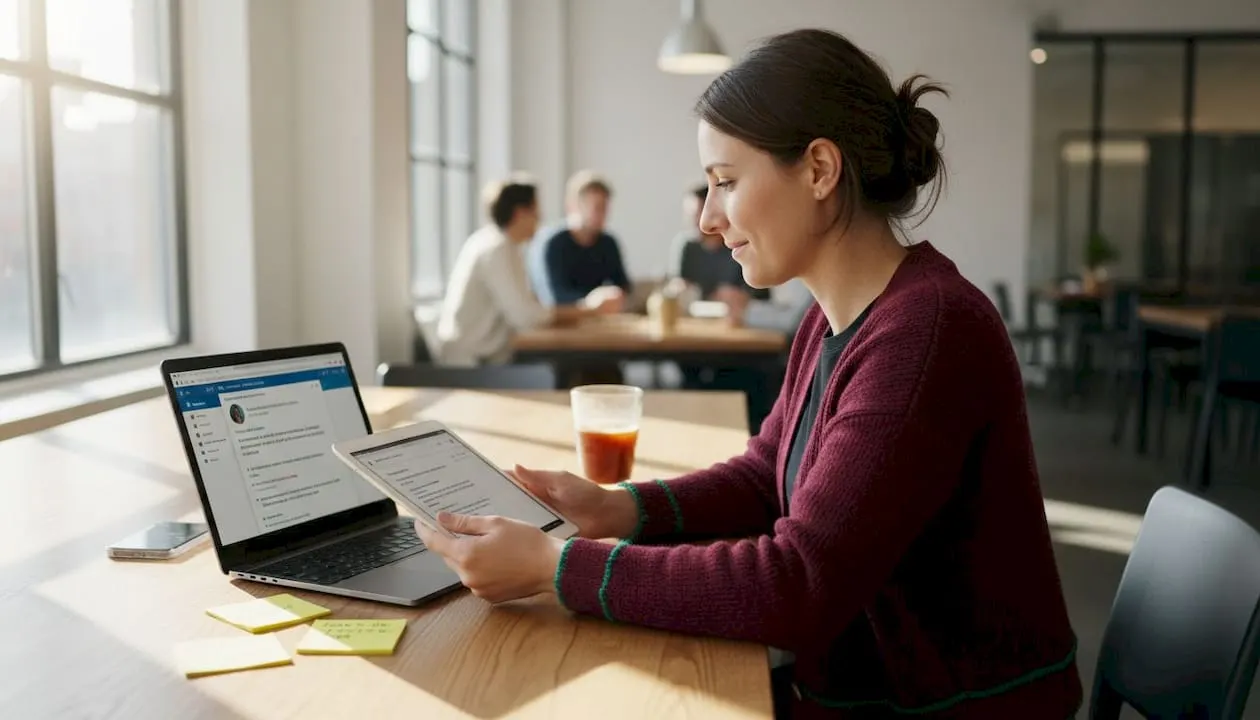 Sales professional multitasking LinkedIn and email outreach