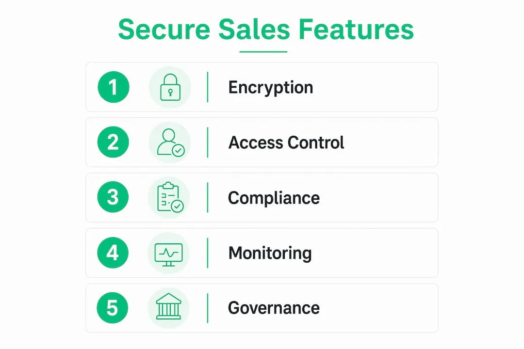 Infographic showing core security features of sales tools