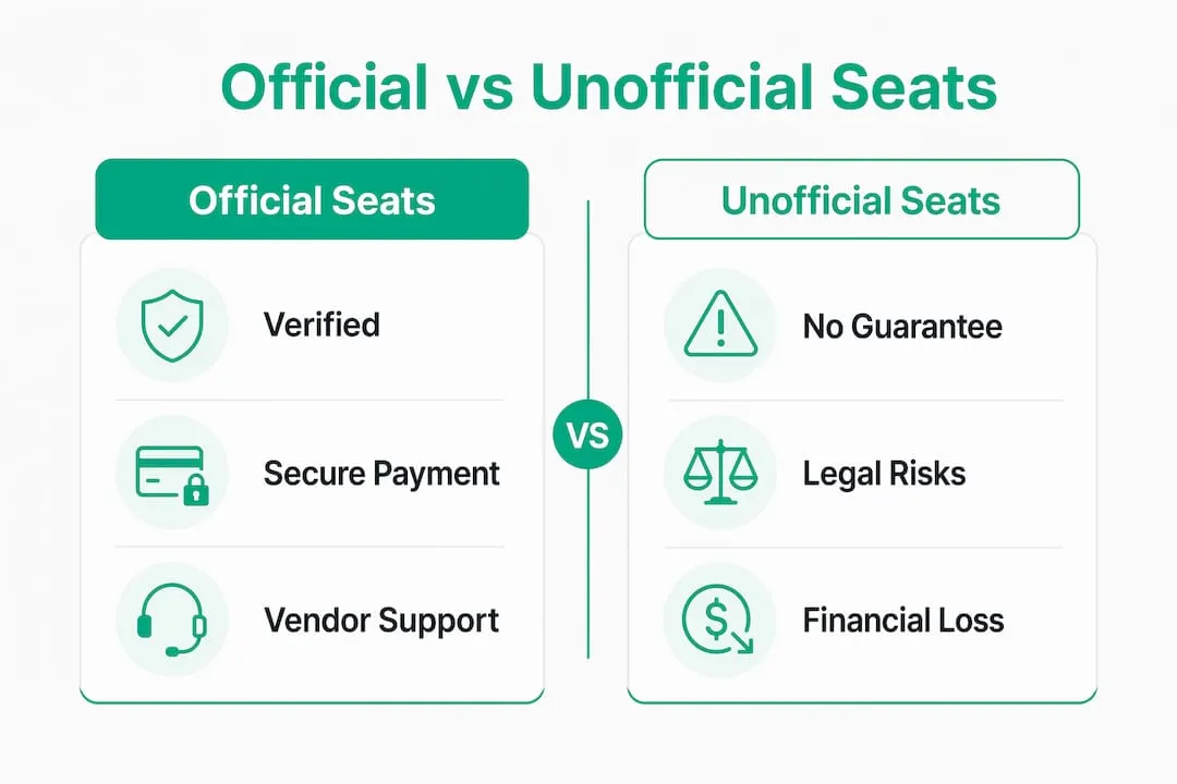 Infographic comparing official and unofficial sales seats risks