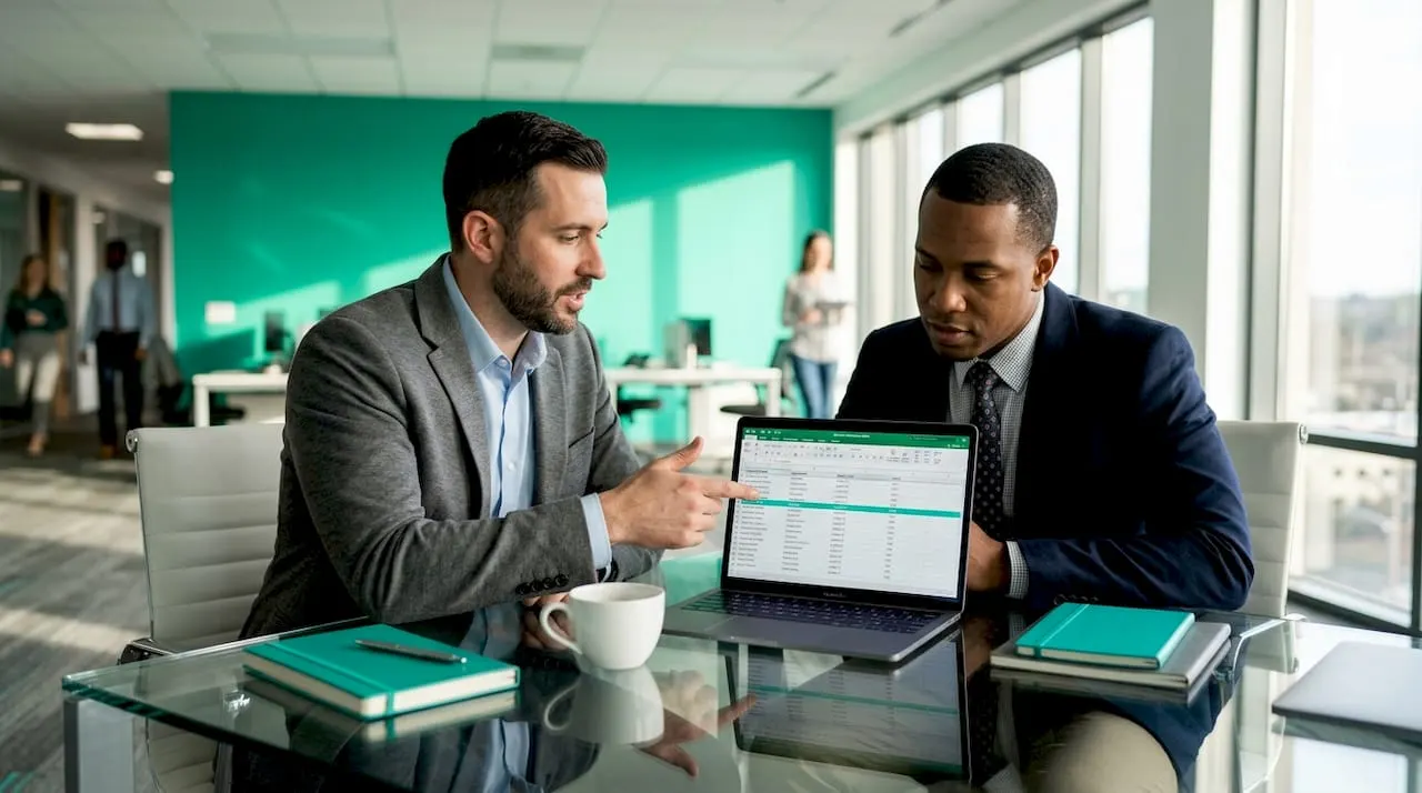 Sales rep and IT specialist reviewing access permissions