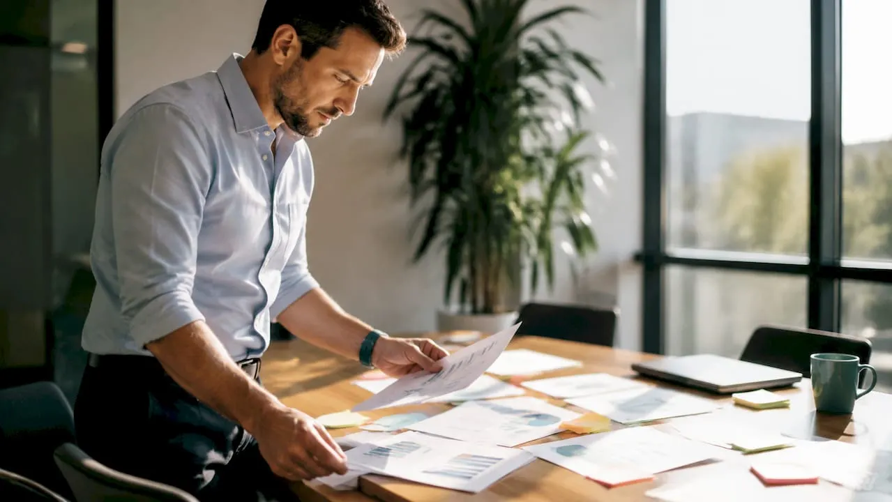 Overhead of hands sorting sales activation documents